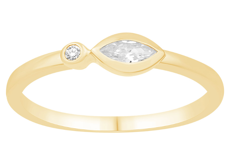 Marquise & Round Diamond Bezel Ring in 14K Yellow Gold
