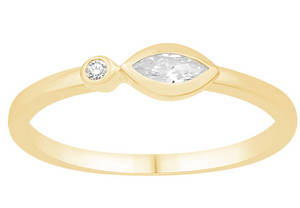 Marquise & Round Diamond Bezel Ring in 14K Yellow Gold