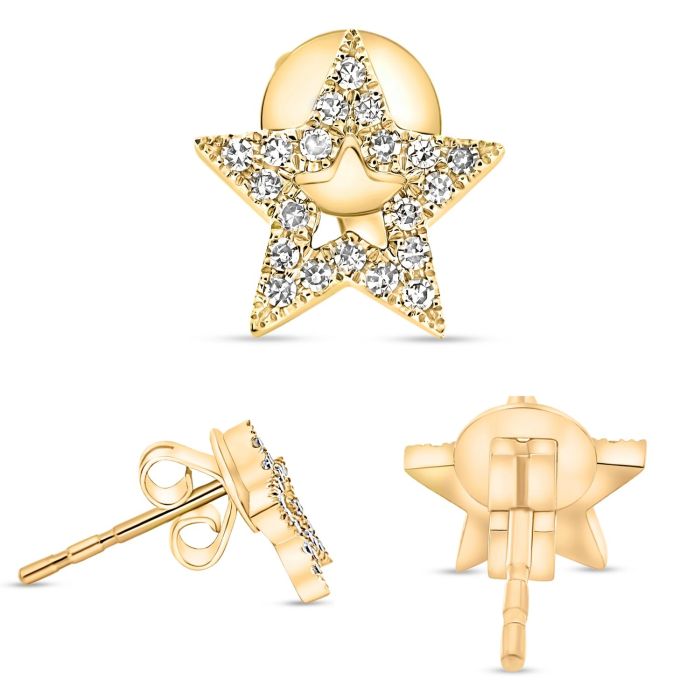 14K Yellow Gold Diamond Star Stud Earrings