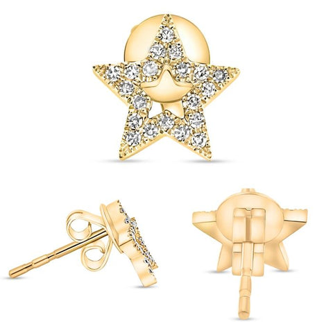 14K Yellow Gold Diamond Star Stud Earrings