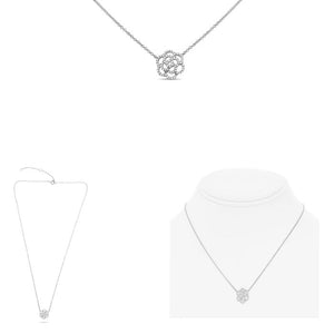 14K White Gold Diamond Rose Necklace