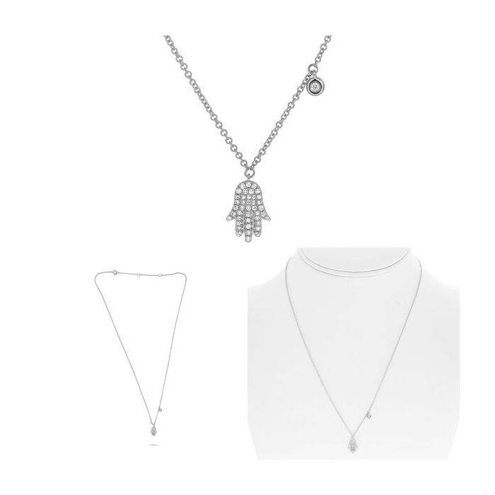 14K White Gold Diamond Hamsa Necklace