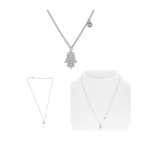 14K White Gold Diamond Hamsa Necklace