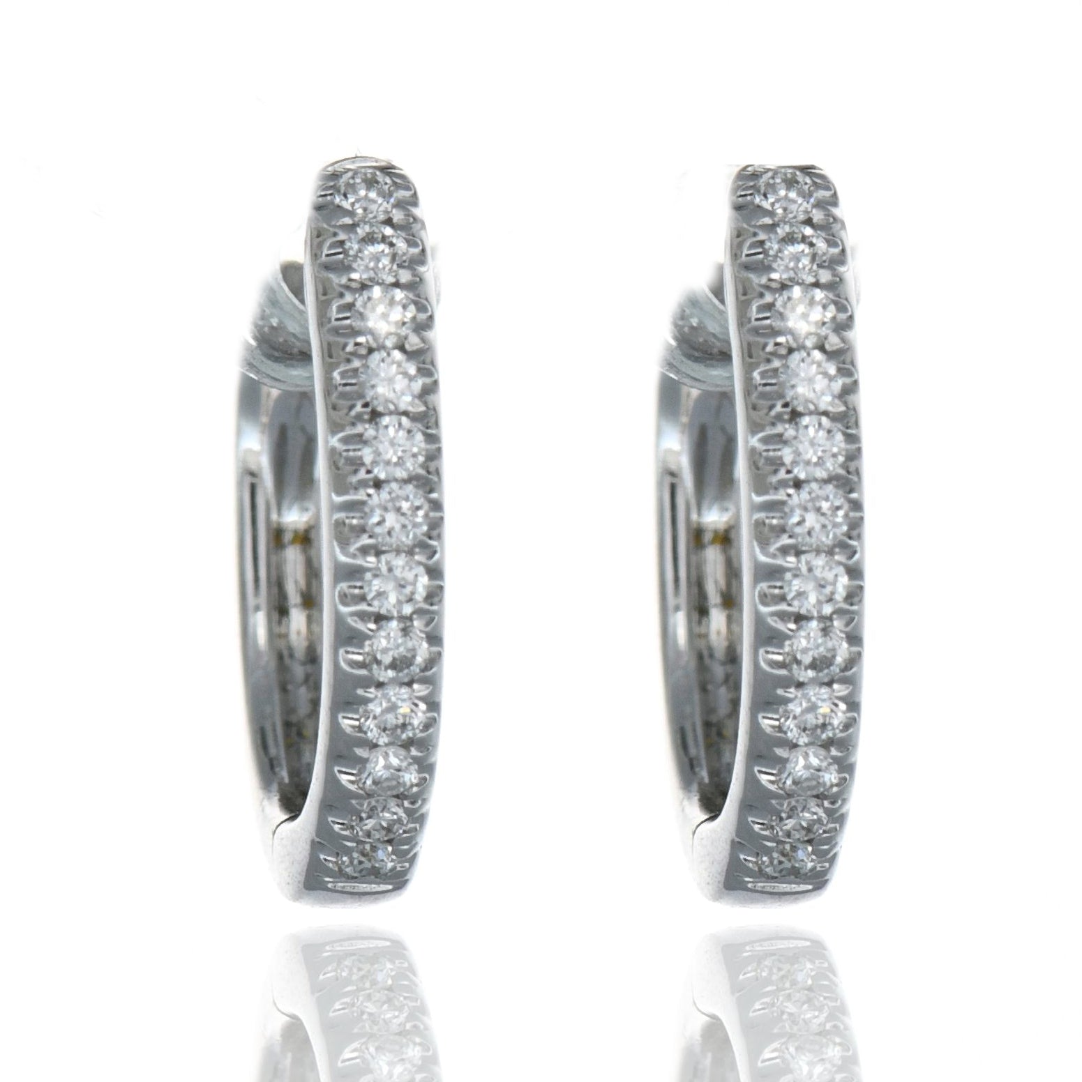 18K White Gold Diamond Huggie Hoop Earrings