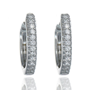 18K White Gold Diamond Huggie Hoop Earrings