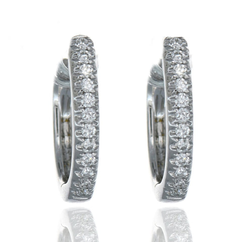 18K White Gold Diamond Huggie Hoop Earrings