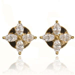 18K Yellow Gold Diamond Floral Stud Earrings
