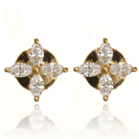 18K Yellow Gold Diamond Floral Stud Earrings