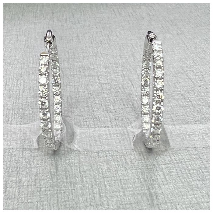 14K White Gold 1/2 Inch Inside-Outside Diamond Hoops