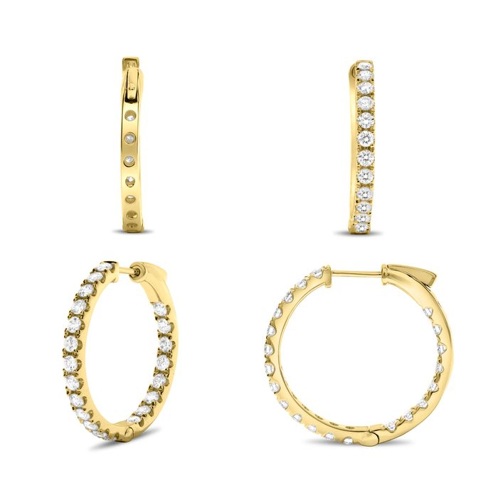 14K Yellow Gold Diamond Hoops