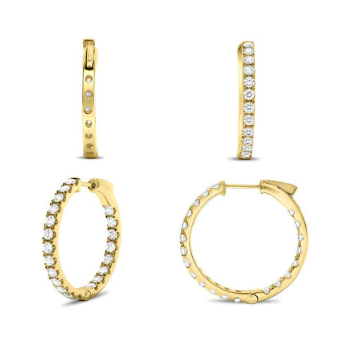 14K Yellow Gold Diamond Hoops