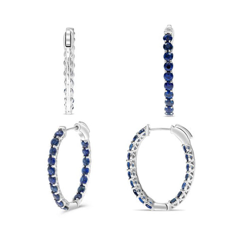 14K White Gold Sapphire Hoop Earrings