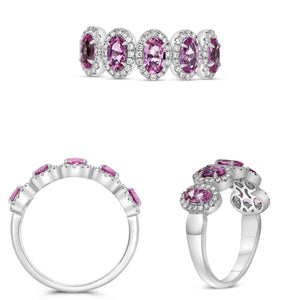 14K White Gold Pink Sapphire & Diamond Band