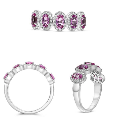 14K White Gold Pink Sapphire & Diamond Band