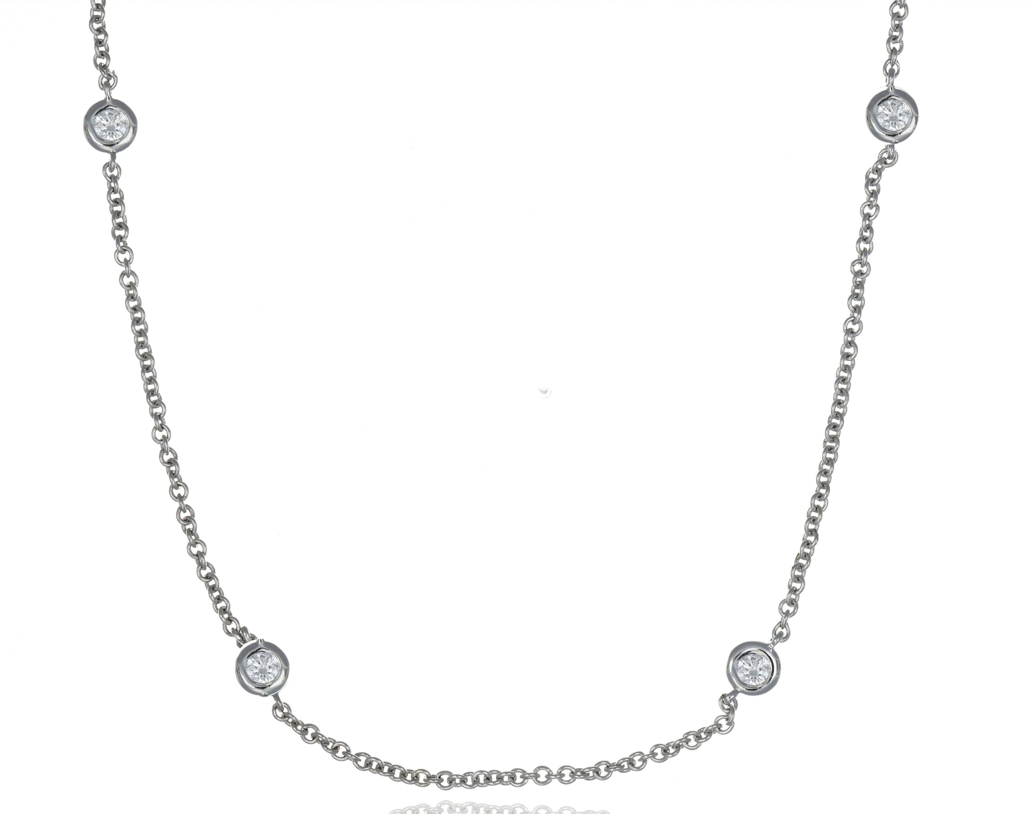 14K White Gold  Bezel Diamond Station Necklace