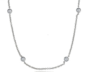 14K White Gold  Bezel Diamond Station Necklace