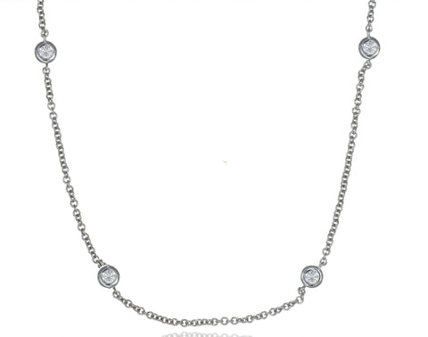 14K White Gold  Bezel Diamond Station Necklace