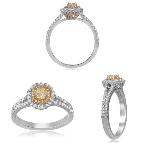 18k White Gold Yellow Diamond Halo Engagement Ring