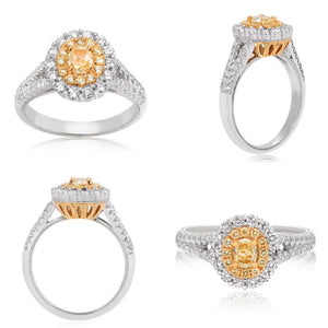 18k White Gold Golden Halo Engagement Ring