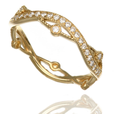 14k Yellow Gold Twisted Diamond Band
