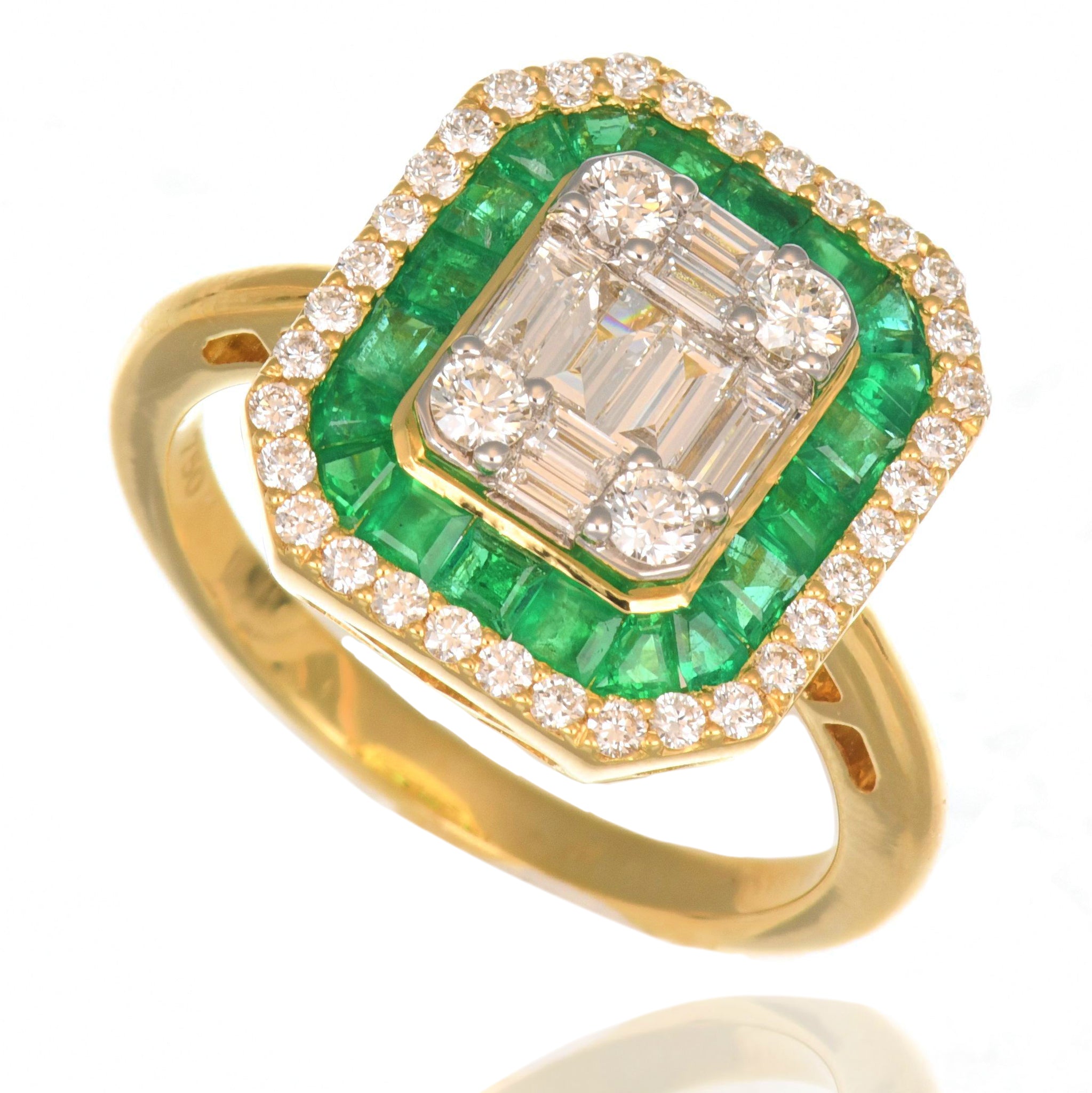 18K Yellow Gold Emerald & Diamond Halo Ring