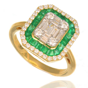 18K Yellow Gold Emerald & Diamond Halo Ring