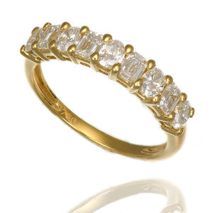 18K Yellow Gold Alternating Emerald-Cut & Round Diamond Band