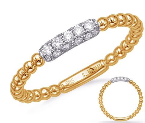 Beaded Micro Prong Diamond Band in 14K Yellow & White Gold