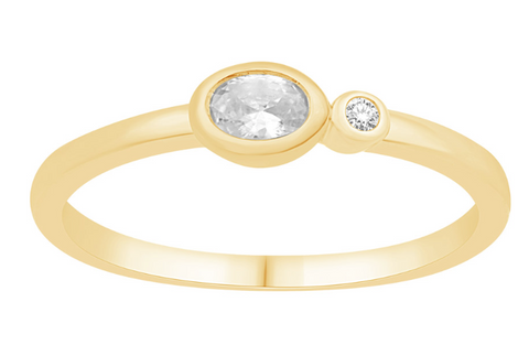 Oval & Round Diamond Bezel Ring in 14K Yellow Gold