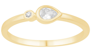Pear & Round Diamond Bezel Ring in 14K Yellow Gold