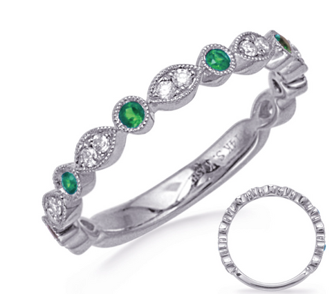 Emerald & Diamond Band in 14K White Gold