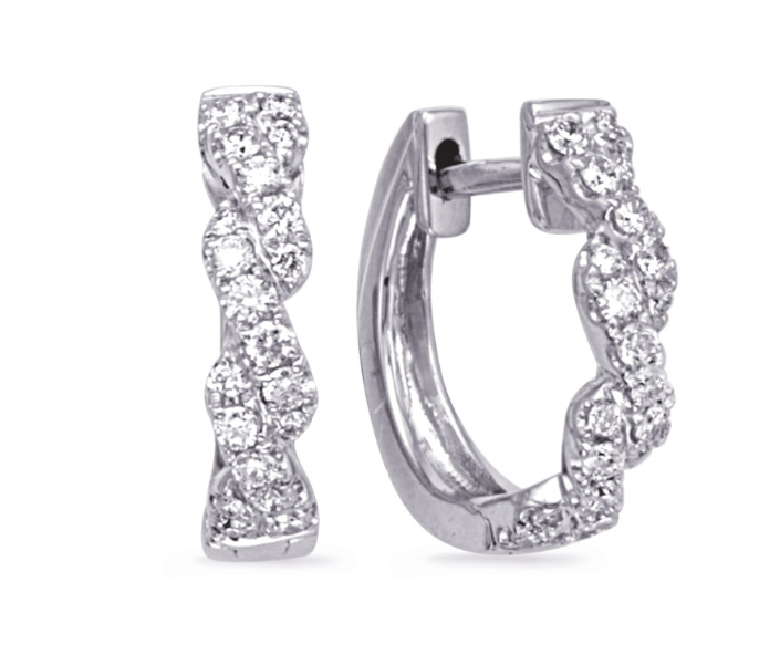 Twisted Diamond Hoop Earrings in 14K White Gold