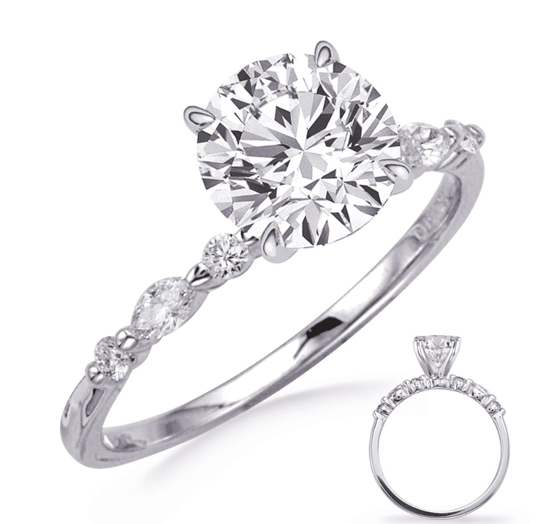 Marquise & Round Diamond Engagement Ring in 14K White Gold