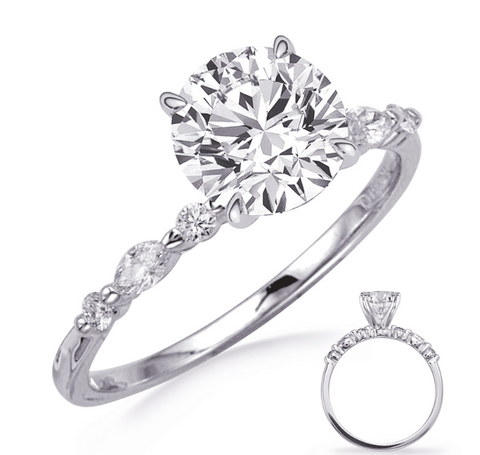 Marquise & Round Diamond Engagement Ring in 14K White Gold