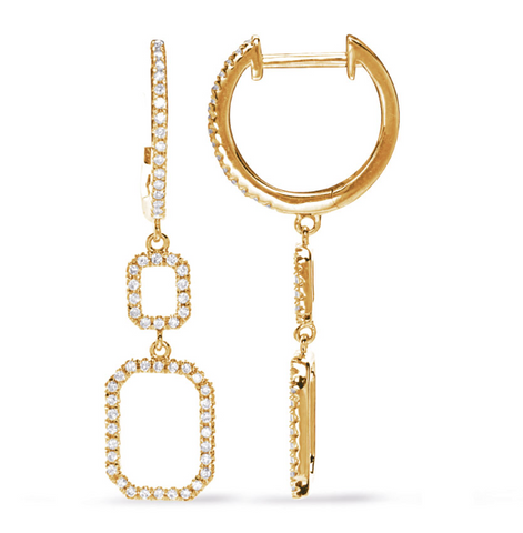 Geometric Drop Hoop Earrings in 14K Yellow Gold