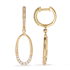 Diamond Oval Drop Hoop Earrings in 14K Yellow Gold