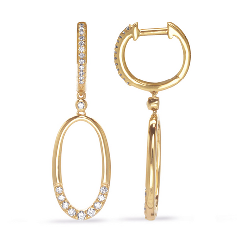 Diamond Oval Drop Hoop Earrings in 14K Yellow Gold