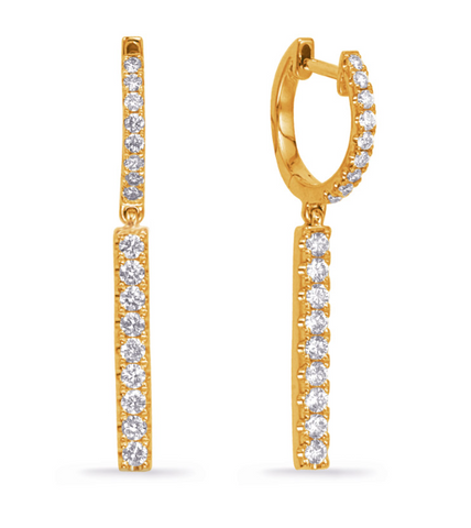 Diamond Vertical Bar Drop Hoop Earrings in 14K Yellow Gold