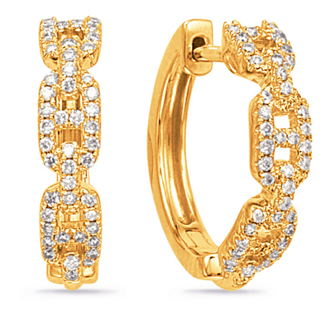 Diamond Link-Style Hoop Earrings in 14K Yellow Gold