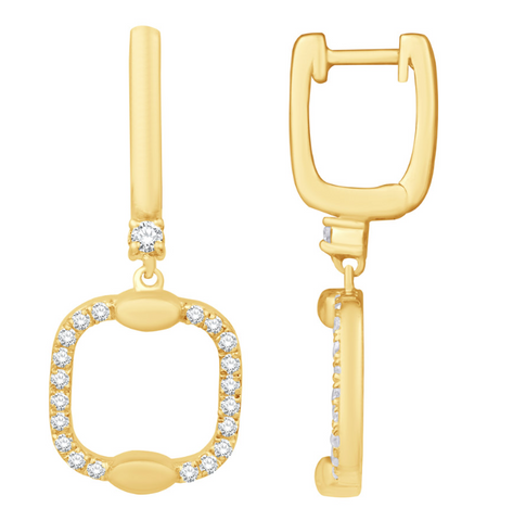 Diamond Cushion-Outline Drop Earrings in 14K Yellow Gold