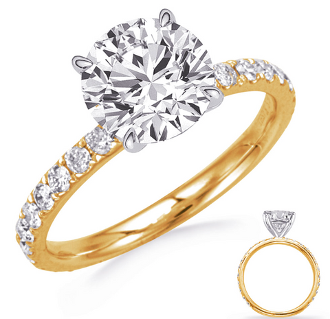Round Diamond Prong-Set Engagement Ring Mounting in 14K Yellow & White Gold
