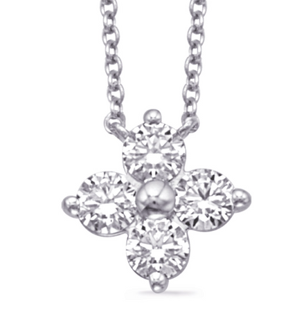 Round Diamond Flower Pendant Necklace in 14K White Gold