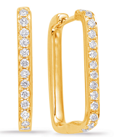 Rectangular Diamond Huggie Hoop Earrings in 14K Yellow Gold