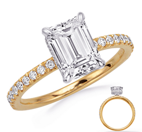 Emerald-Cut Diamond Engagement Ring Mounting in 14K Two-Tone Gold