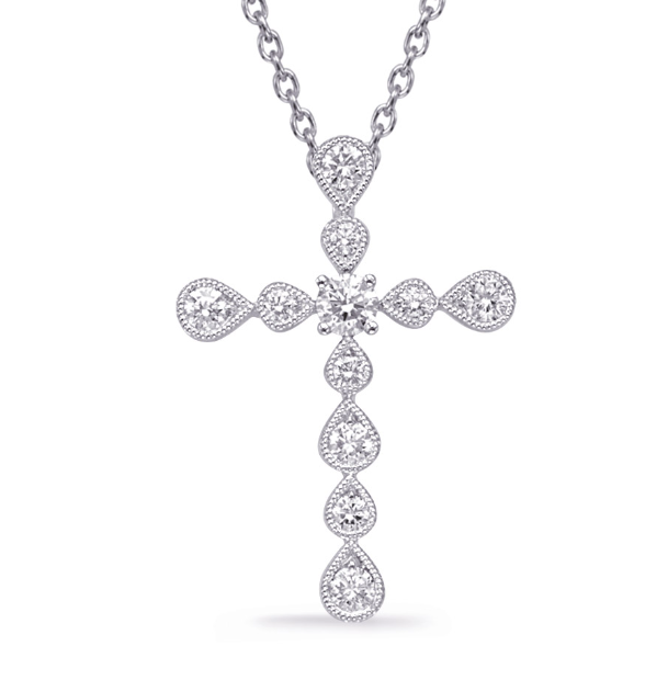 14K White Gold Diamond Cross Pendant