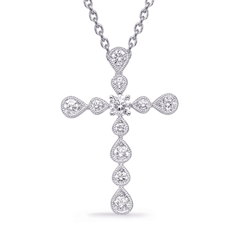 14K White Gold Diamond Cross Pendant
