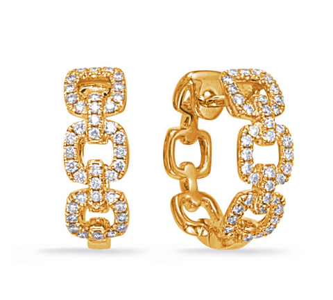 14K Yellow Gold Diamond Link Hoop Earrings