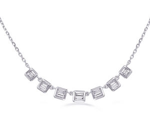 14K White Gold Baguette Diamond Bar Necklace