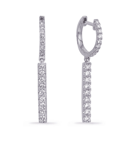 14K White Gold Diamond Bar Drop Earrings