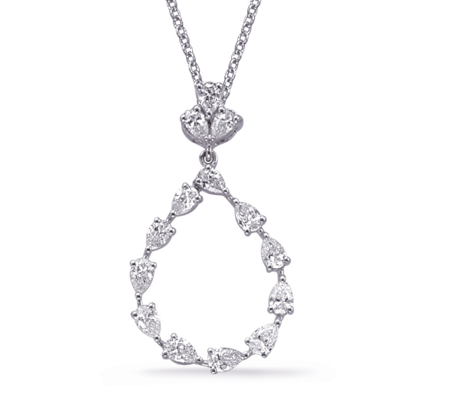 14K White Gold Pear Shape Diamond Pendant
